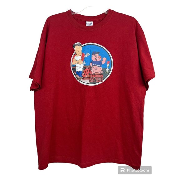 Juicy Hog Jowls Pig Hog Graphic T-Shirt XL Red Backyard Cookout Humor Jerzees - Picture 2 of 5